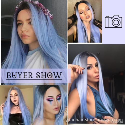 Wholesale Cheap Anime Party Pink Yellow Purple Black Blue Silver Blonde Long Straight Synthetic Cosplay Wig Non Lace